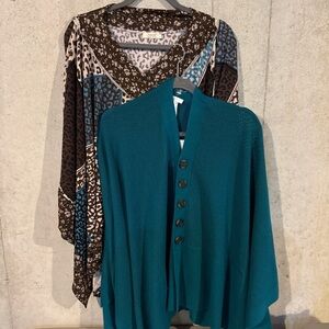 J. Jill Teal Button-Front Knit Poncho/Oddy pullover poncho with arm holes.